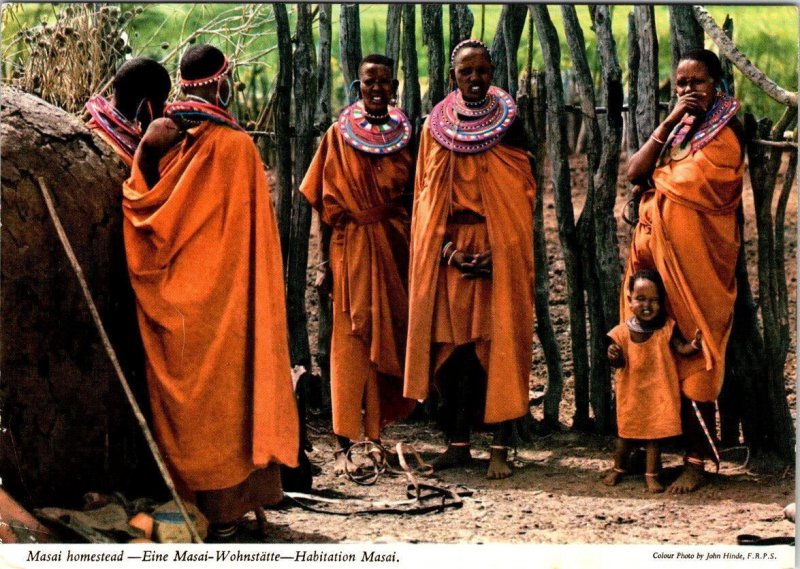 Kenya, Africa  MASAI HOMESTEAD  Tribe~Ethnic Women & Children  4X6 Postcard