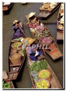 Modern Postcard Floating Market Villagers selling all spells of Produce Paddi...