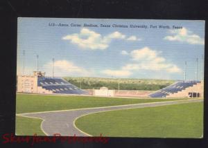 FORT WORTH TEXAS AMON CARTER FOOTBALL STADIUM SPORTS VINTAGE LINEN POSTCARD