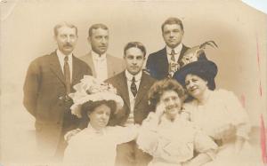 Family Portrait Fancy Hats Trenton NJ Black and White Photograph RPPC Postcard