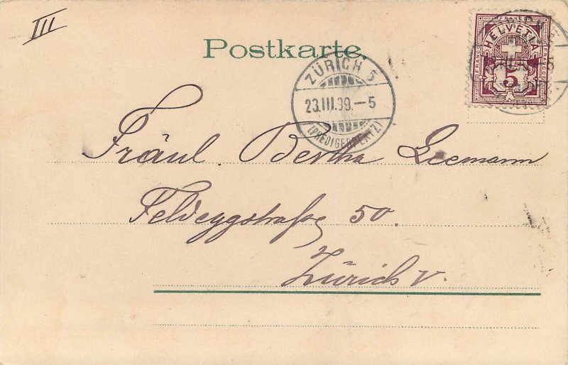 Gruss aus Litho postcard 1899 Switzerland adorable boy with butterflies fantasy