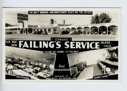 Baker CA Failings Gas Station Bus Stop US 91 RPPC Real Photo Postcard