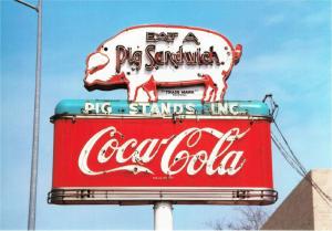 Coca-Cola Sign Eat a Pig Sandwich in Texas Coke Postcard