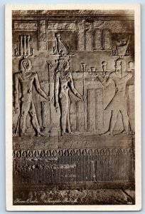 Egypt Postcard Temple Reliefs Carved Egyptian in Wall c1940's RPPC Photo