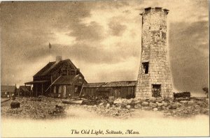 View of the Old Light, Scituate MA Vintage Postcard E62
