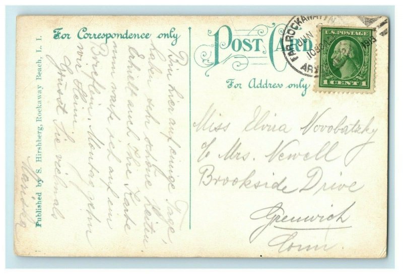 1913 Jolly Crowd Arverne Long Island Swimmer New York NY Posted Antique Postcard 