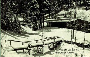 RPPC Winter Brookside Cabins Casper Mt Wyoming Real Photo Postcard defunct