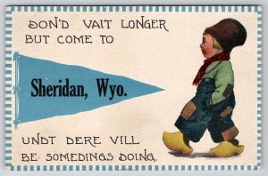 Sheridan WY Pennant Dutch Boy To Davidson At College Freemont NE Postcard A34