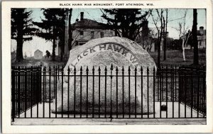 Black Hawk War Monument Fort Atkinson WI c1936 Vintage Postcard S01