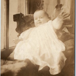 1915 6 Month Old Smiling Baby RPPC Cute & Adorable Child by Sunlight Window A212
