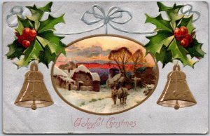 A Joyful Christmas Landscape Bells Leaves Winter Greetings & Wishes Postcard