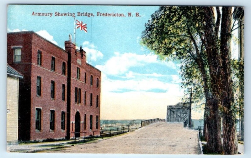 Armoury Showing Bridge FREDERICTON New Brunswick Canada Postcard