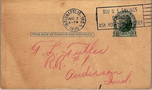 1935 ANDERSON INDIANA POSTCARD FROM CAMP BUY US BONDS CANCEL POSTCARD 39-2