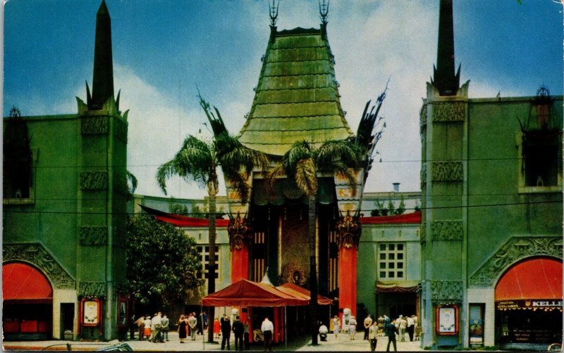 Graumans Chinese Theatre Hollywood Blvd California Natural Color Vtg Postcard 