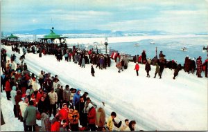 Dufferin Terrace Quebec Canada Wintery Snow Scene PPL Boats Mountains Postcard 