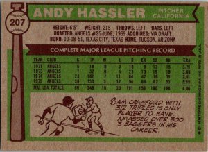 1976 Topps Baseball Card Andy Hassler California Angels sk13409