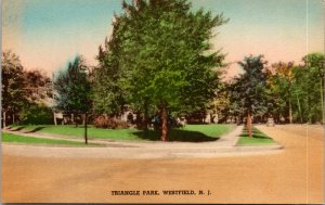 Vtg Westfield New Jersey NJ Triangle Park Hand Colored Collotype Unused Postcard