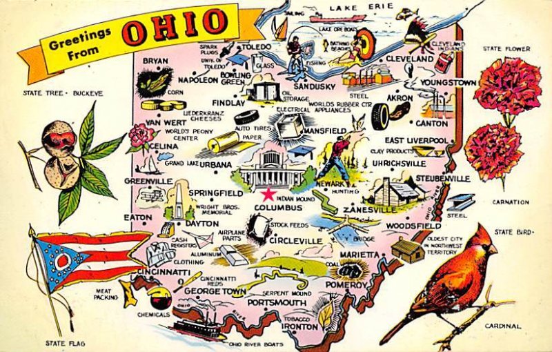 Greetings from Ohio USA Map Writing on Back 