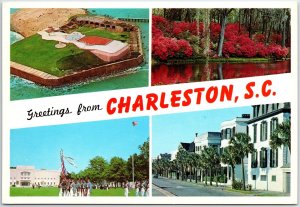 VINTAGE CONTINENTAL SIZE POSTCARD MULTIPLE SCENES AT CHARLESTON SOUTH CAROLINA