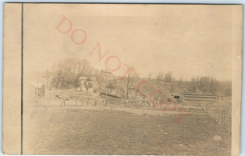 1910s Birds Eye Farm Barn House RPPC Real Photo Postcard Home Acreage Spring A42