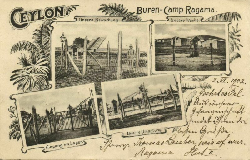 ceylon, Ragama POW Camp BOER WAR 1902 Sent by Prisoner 2802 Thomas Lauber Censor