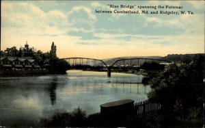 Cumberland Maryland MD Ridgeley West Virginia WV Blue Bridge c1910 Postcard