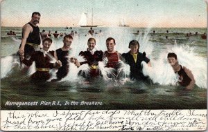 Bathers Playing, In the Breakers Narragansett Pier RI c1908 Vintage Postcard Q45