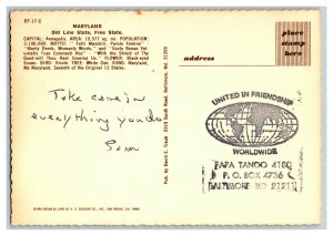 Hello From MARYLAND Continental View Map Postcard