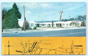 SANTA CRUZ, CA California ~ LUCKY STONE MOTEL w/MAP c1950s Roadside Postcard