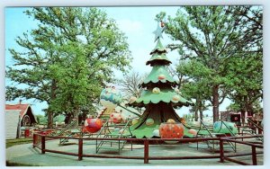 SANTA'S VILLAGE, Dundee IL ~ Amusement Park CHRISTMAS TREE RIDE c1960s Postcard