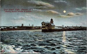 PCGoat Island Light House in Newport, Rhode Island Steamer Priscilla at Distance