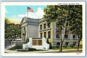 Manistee Michigan MI Postcard Public Library Building Exterior Roadside 1950