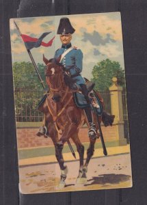 GERMANY, OFFICER ON HORSEBACK, FLAG, c1910 ppc., unused.