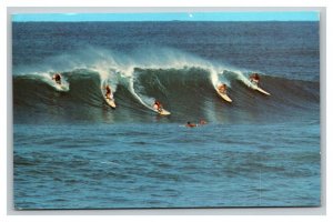 Vintage 1978 Postcard Surfers Riding The Big Surf Waves in Hawaii