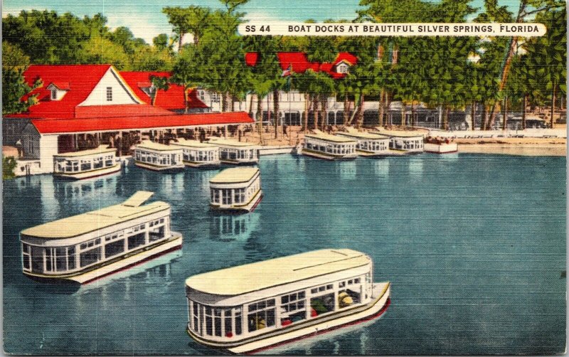 Boat Docks Silver Springs Florida Scenic Boat Tours Dock Linen Postcard 