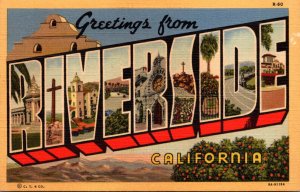 California Greetings From Riverside Large Letter Linen Curteich