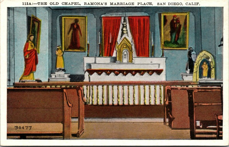 Vtg 1920s Old Chapel Ramona's Marriage Place San Diego California CA Postcard