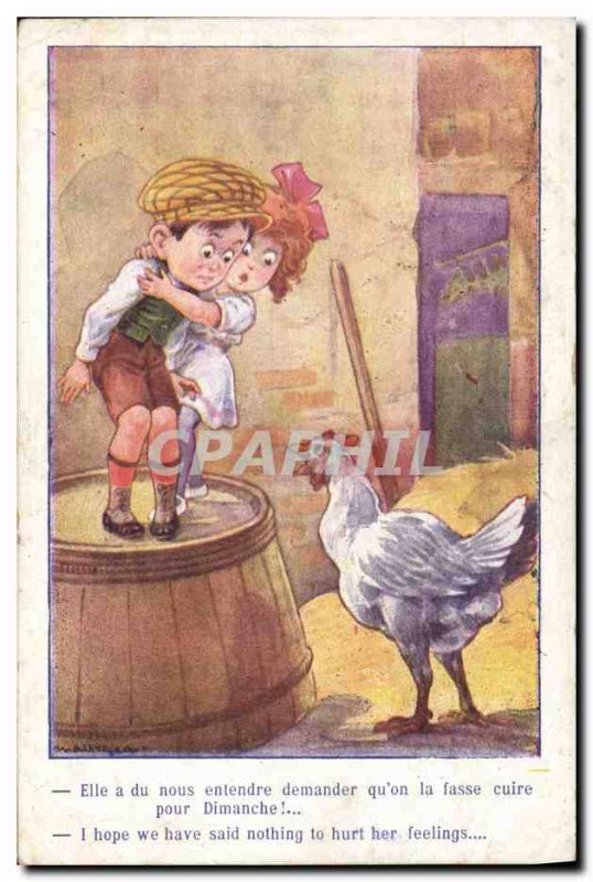 Old Postcard Children Hen