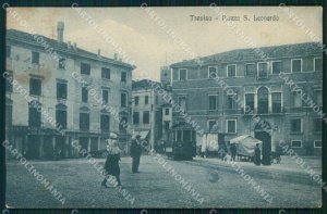 Treviso città Piazza San Leonardo Tram cartolina QT8088