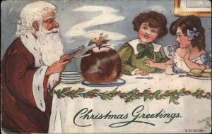 Christmas - Santa Claus & Children Sit For Dinner Sandford Tuck c1910 Postcard