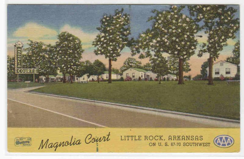 Magnolia Court Motel Little Rock Arkansas 1953 linen postcard