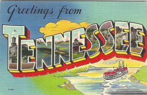 1943 Greetings from Tennessee Large Letter Linen Postcard