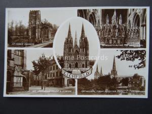 Staffordshire LICHFIELD 5 Image Multiview c1932 RP Postcard by Valentine