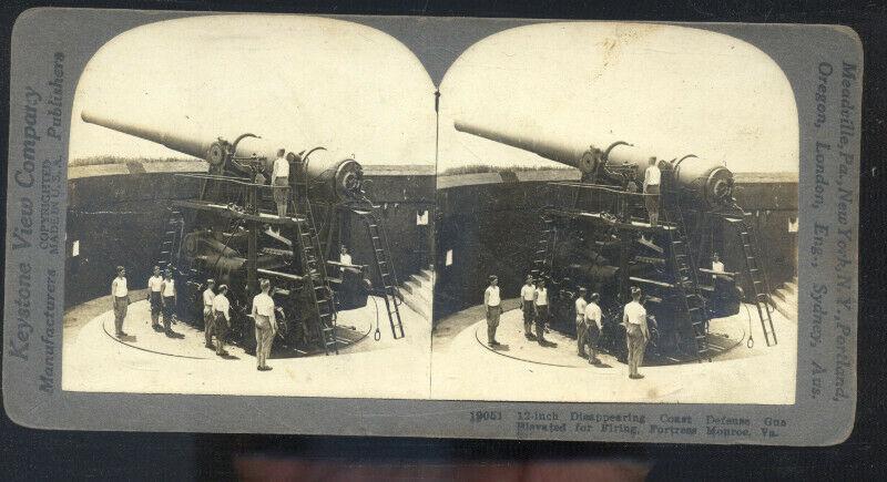 REAL PHOTO FORTRESS MONROE VIRGINIA ARTILLERY GUNS STEREOVIEW CARD WWI