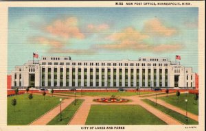New Post Office Minneapolis MN City Lakes Parks Vintage Linen Postcard K10