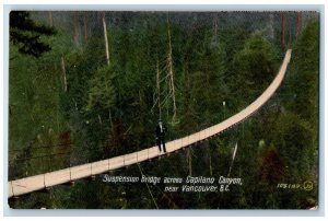 Vancouver BC Canada Postcard Suspension Bridge Across Capilano Canyon c1905