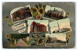 LA CROSSE, KS  ~ 6 Views of Town ~ COURT HOUSE, HIGH SCHOOL, Etc. 1909  Postcard