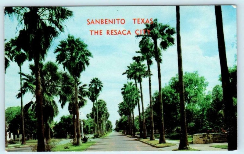 SAN BENITO, Texas TX "The Resaca City" STREET SCENE Palms c1960s