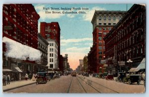 1916 Columbus Ohio Vintage Postcard High Street Looking North Elm Street Posted
