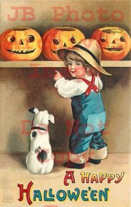 258527-Halloween, IAP No 1237-2, Ellen Clapsaddle, Boy & Dog Looking at JOLs